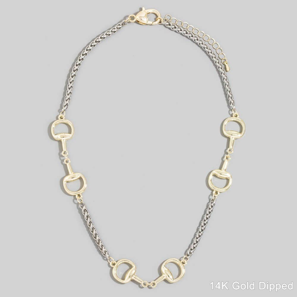 Two-Tone Equestrian Horse Bit Station Wheat Chain Necklace