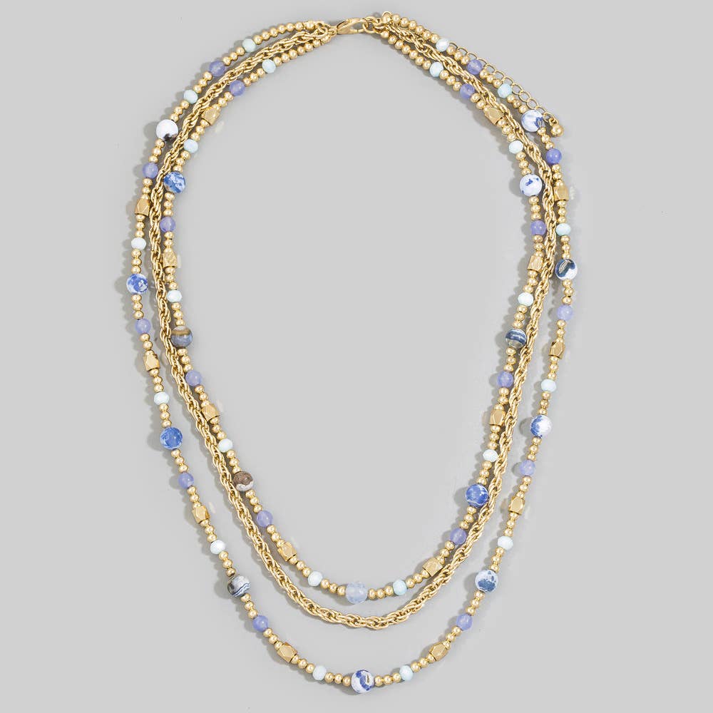 Triple Strand Semi Precious Stone Rope Chain Necklace