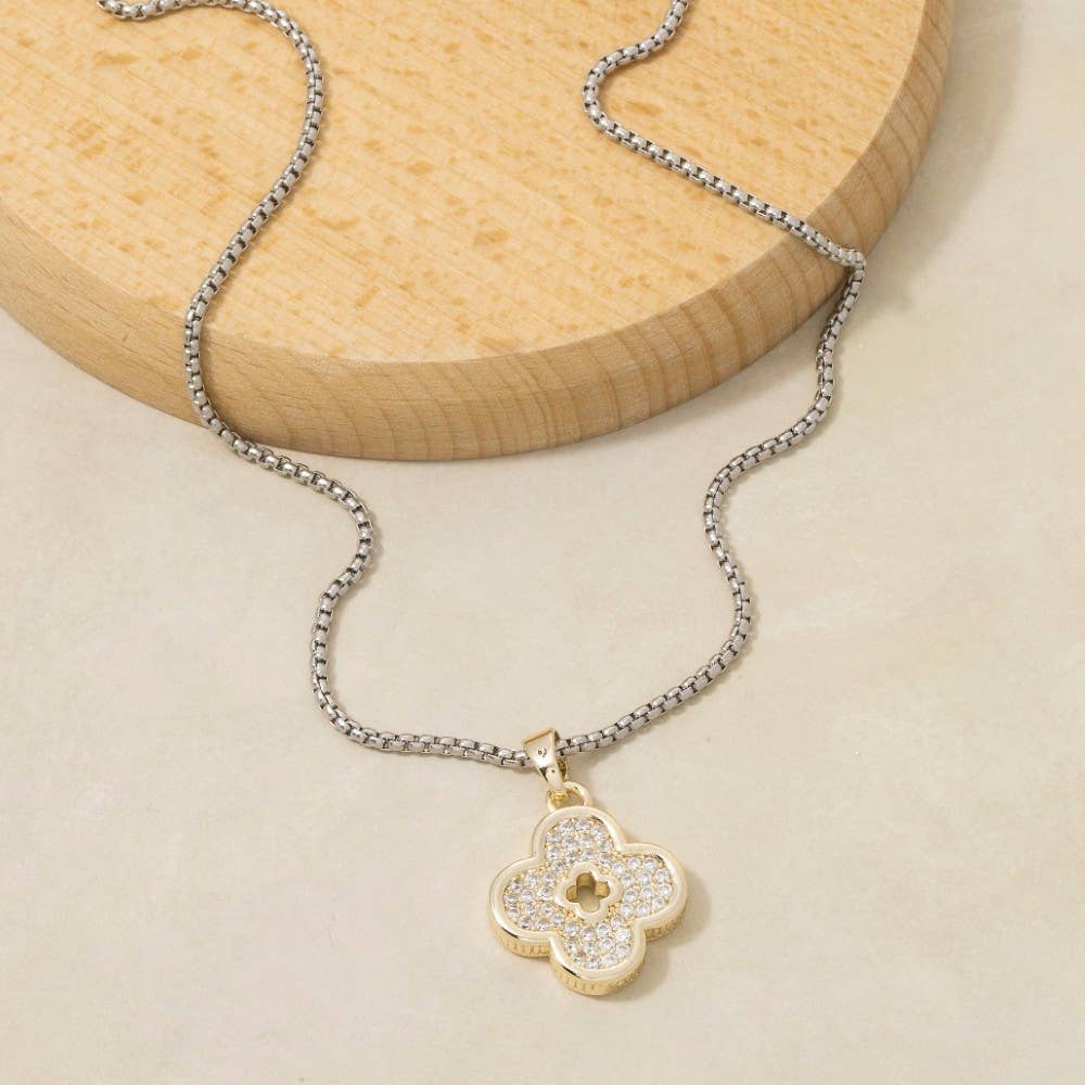 Cz Open Clover Pendant Necklace