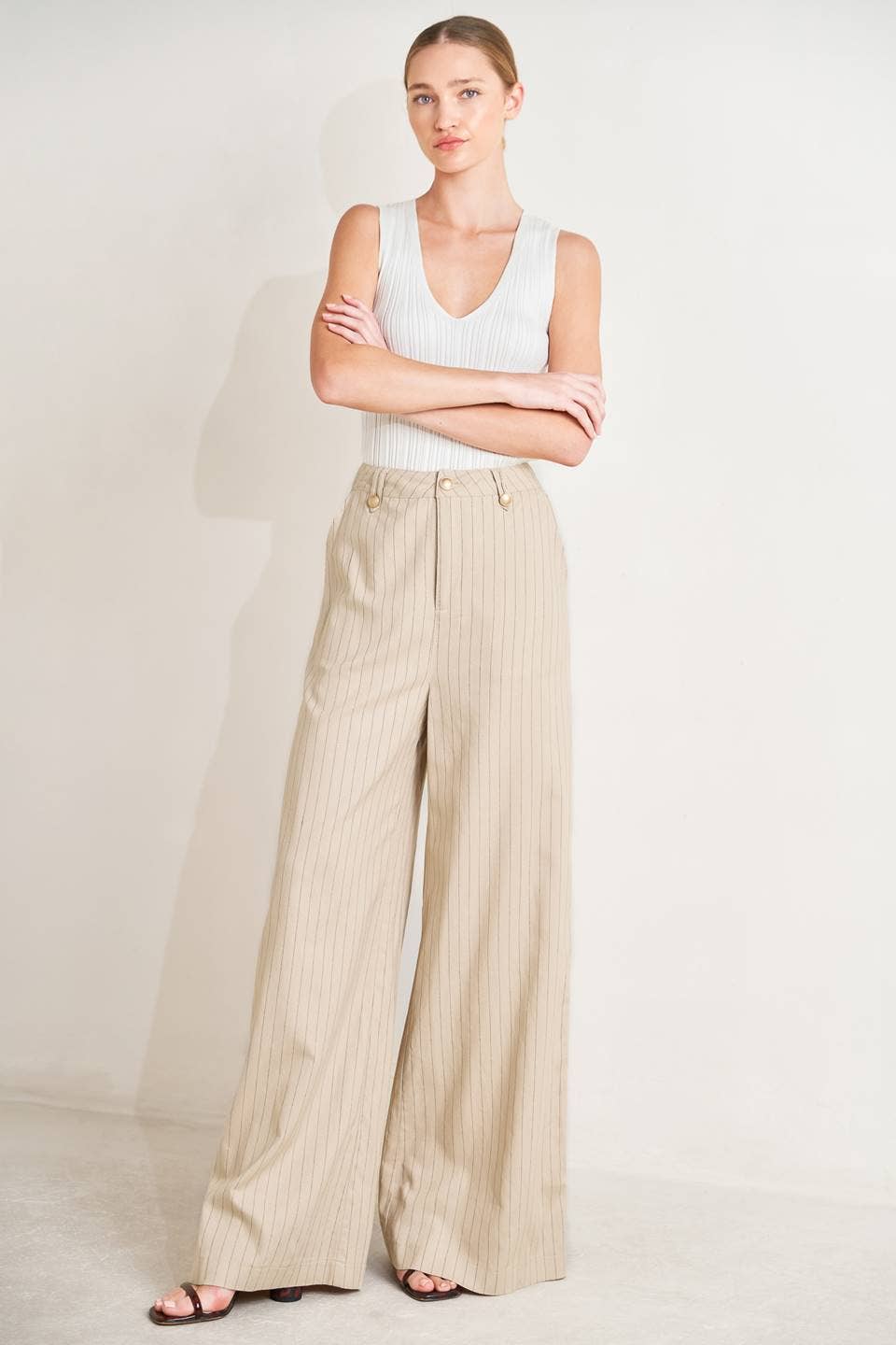 A striped woven pant