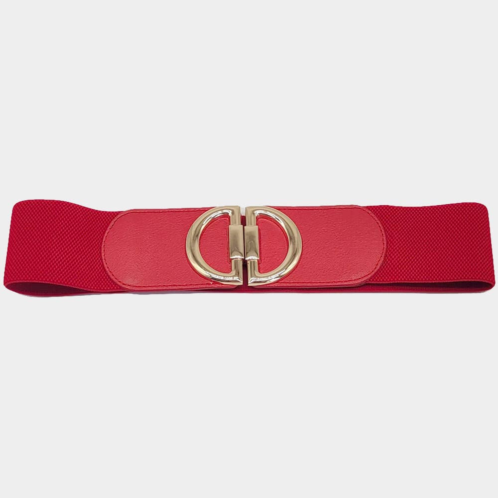 Double Half Open Circle Buckle Stretch Elastic Belt