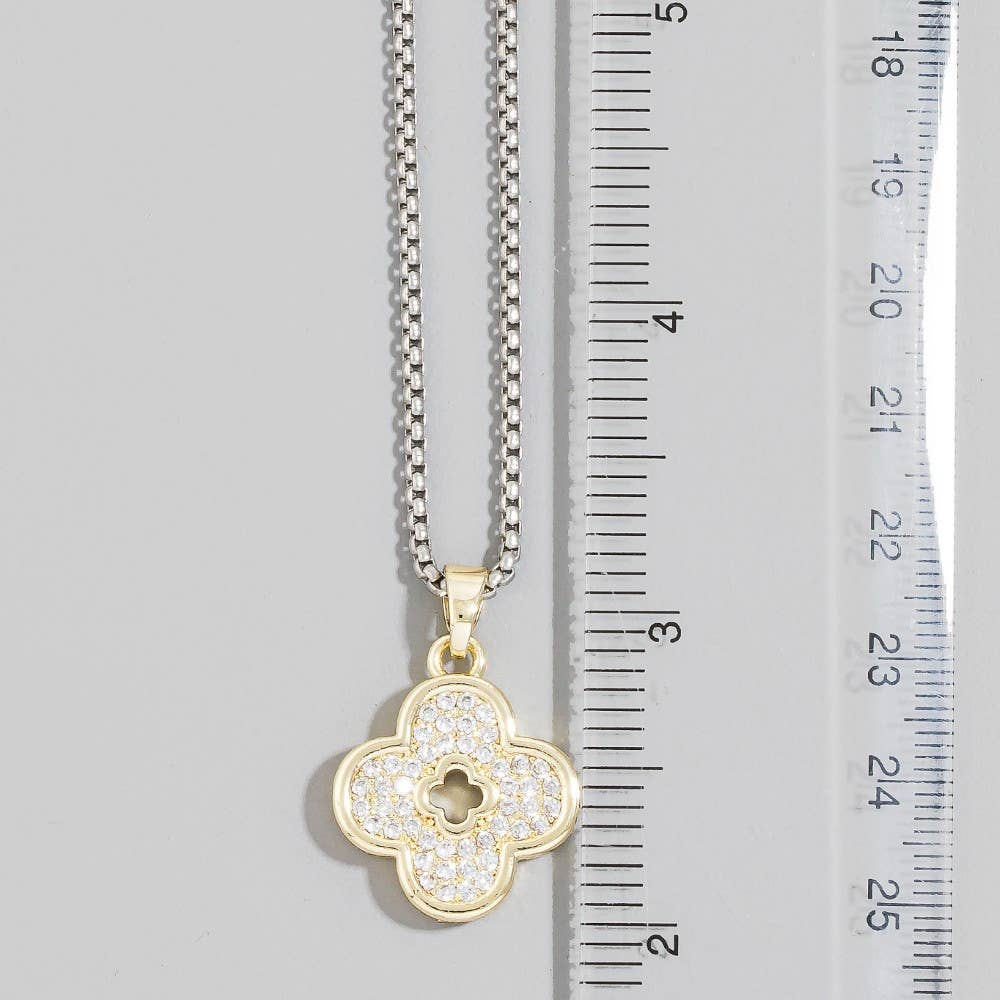 Cz Open Clover Pendant Necklace
