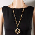 Chunky Oval Link Hammered Multi-Ring Pendant Necklace