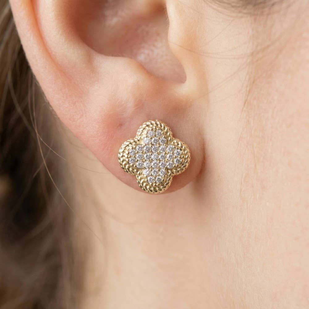 Cz Rope Edge Clover Stud Earrings