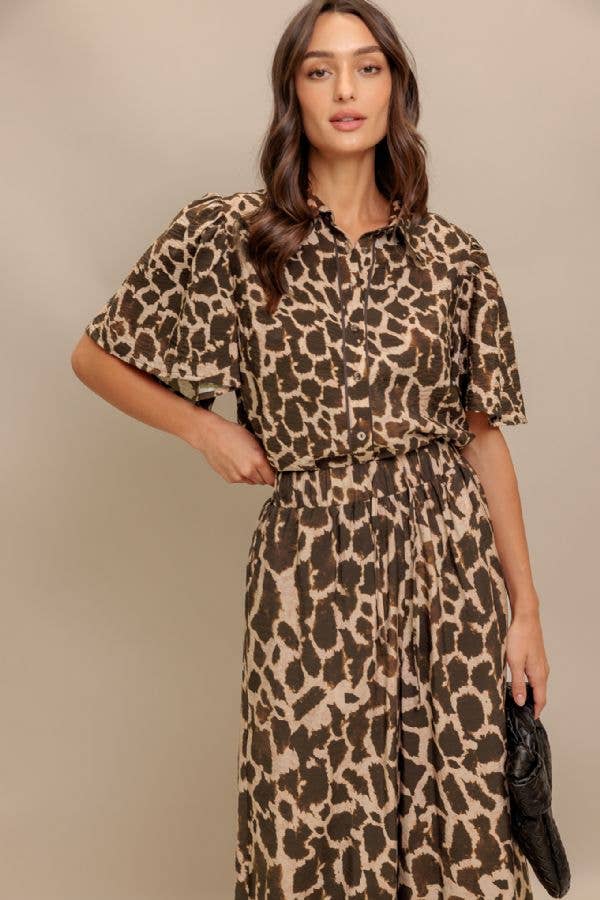 A cheetah woven top