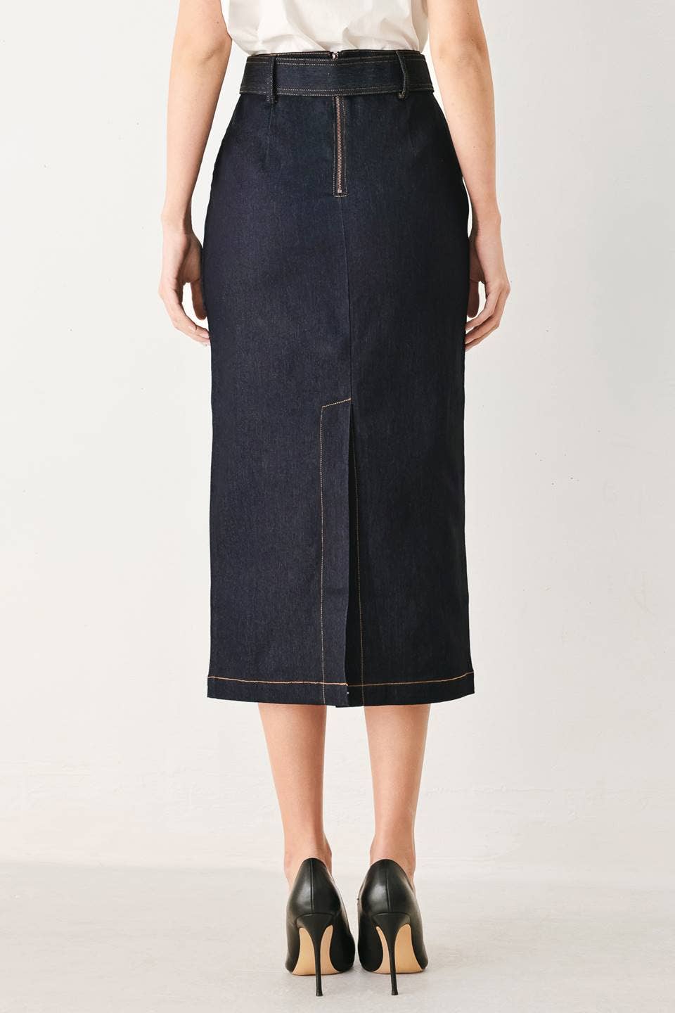 A denim mini pencil skirt