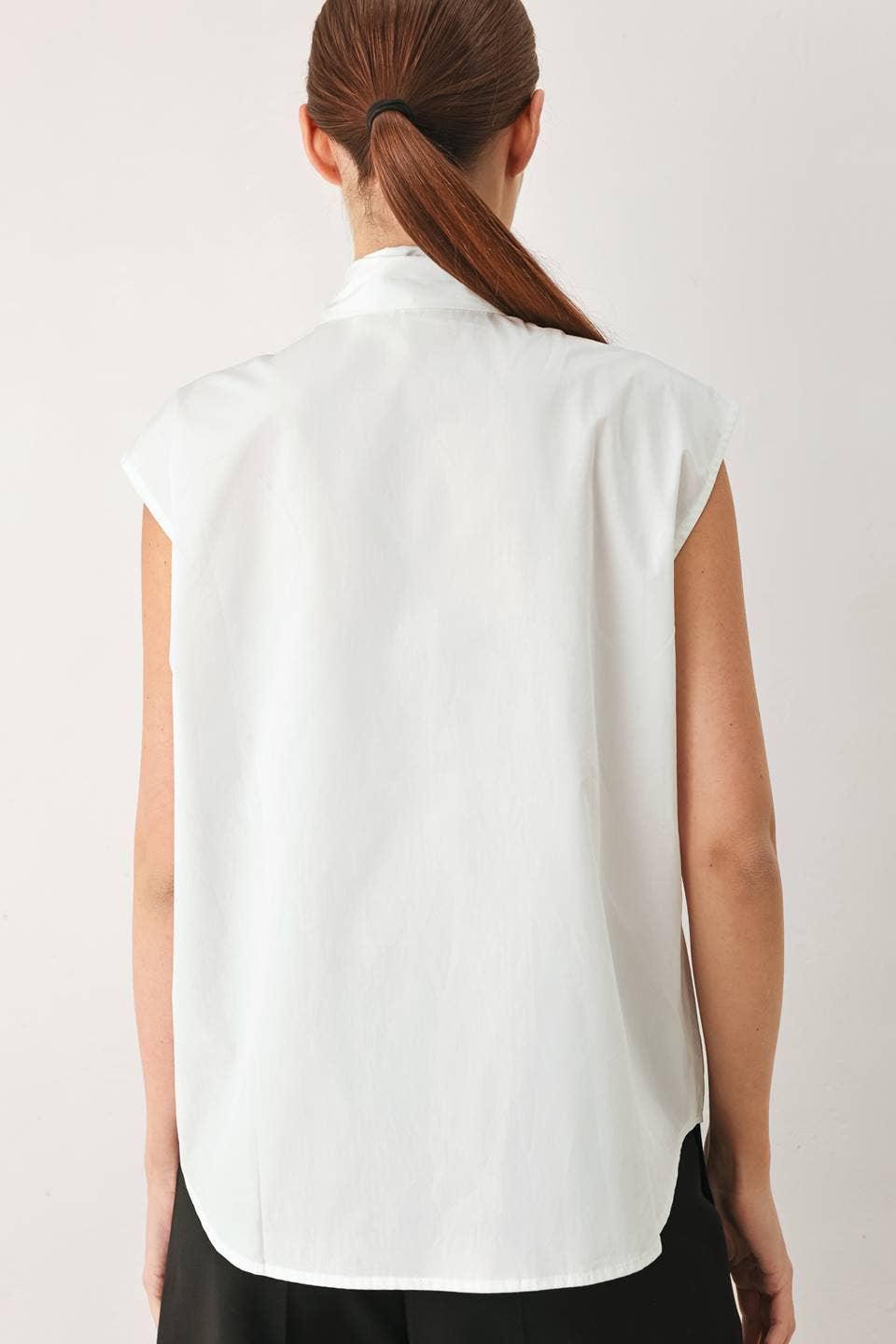 White Cotton Sleeveless Blouse with Bow