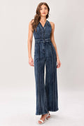 A washed denim jumpsuit