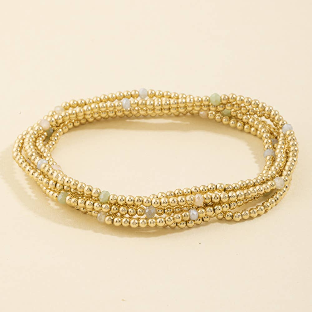 Beaded Stretch Bracelet Set With Crystal Accents