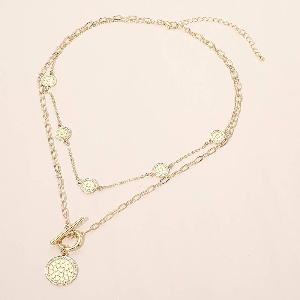 Toggle Coin Charm Pendant Accent Layered Necklace