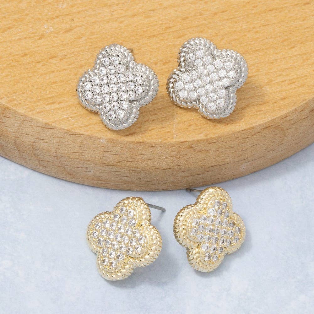 Cz Rope Edge Clover Stud Earrings