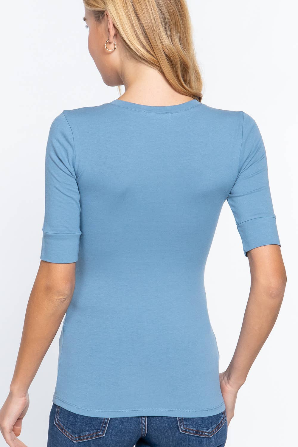 Elbow Sleeve V-neck Cotton Spandex Top
