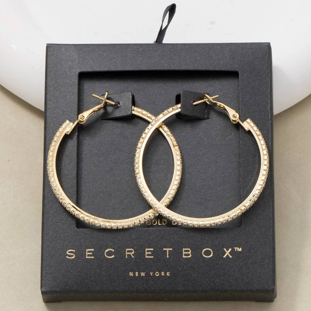 Secret Box Gold Dipped Cz Latch Hoop Earrings