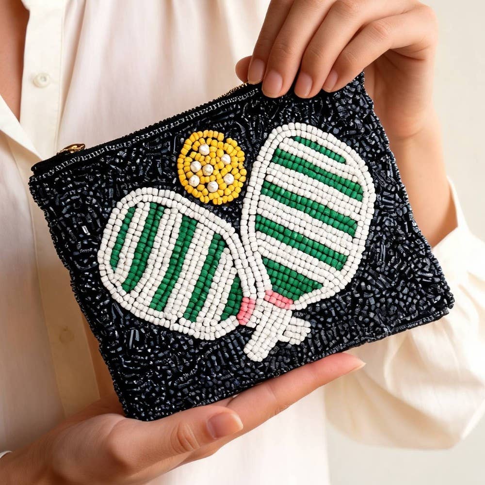 Pickle Ball Seed Beaded Coin Purse
