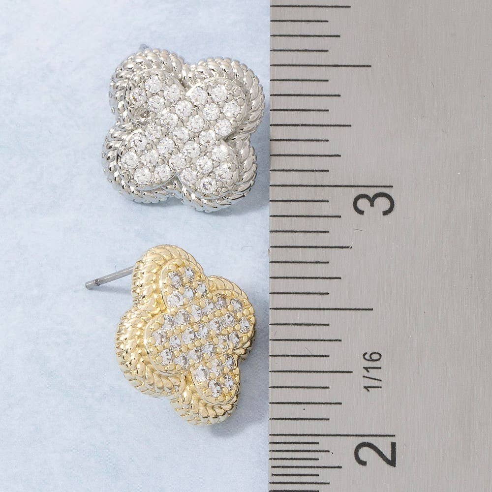 Cz Rope Edge Clover Stud Earrings